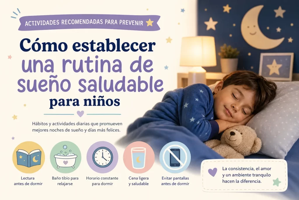 actividades recomendadas para prevenir Cómo establecer una rutina de sueño saludable para niños