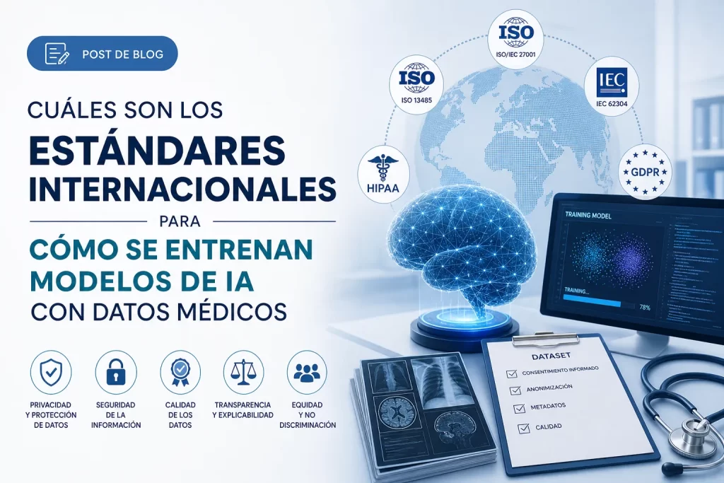 cuáles son los estándares internacionales para Cómo se entrenan modelos de IA con datos médicos